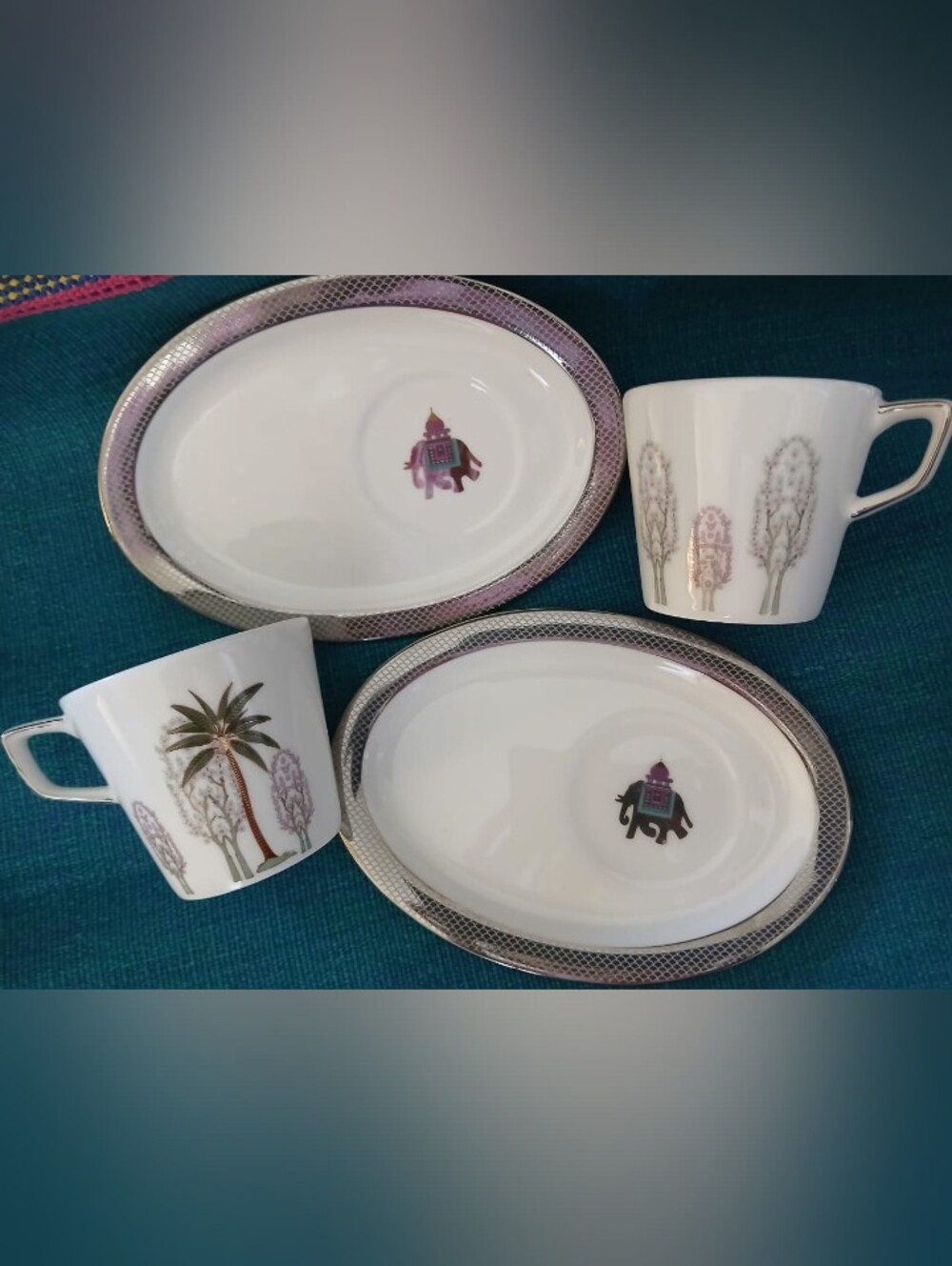 Good Earth Malabar Bone China Cup & Saucer Set (2) New in Box Gift Tea Coffee